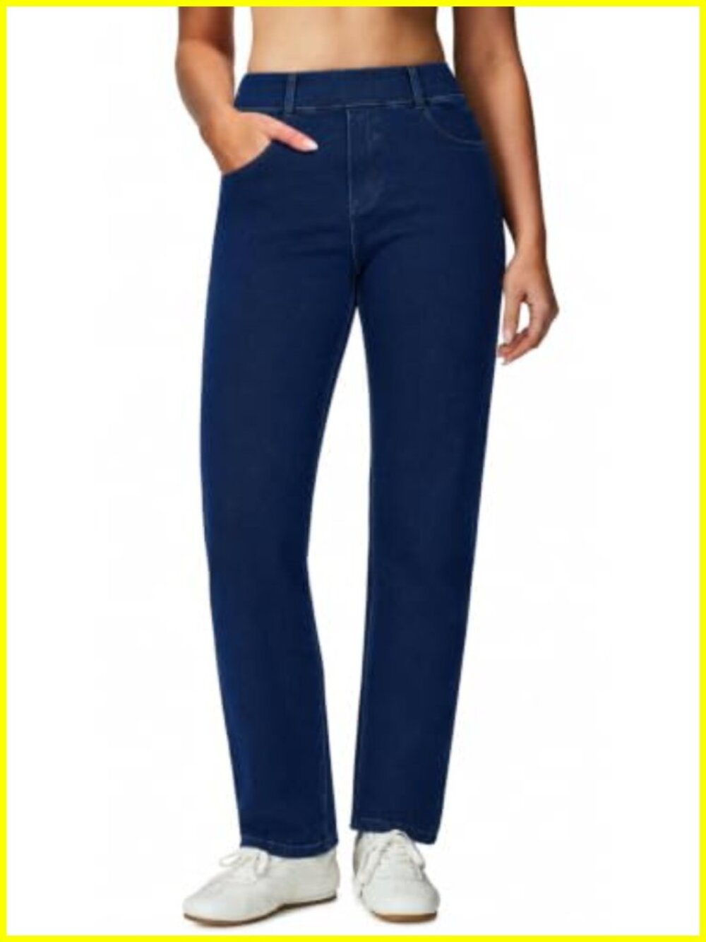 Stretchy High Waisted Pull On Straight Leg Jeans Women Trendy